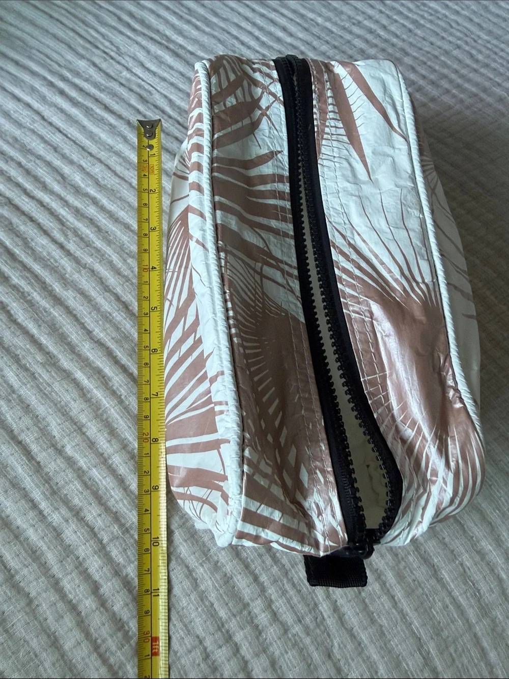 ALOHA Collection White Cosmetic Bag with Rose-Gold Palm Print